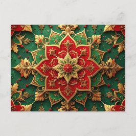 Cartão Postal Decorativo de Férias Vermelho Verde