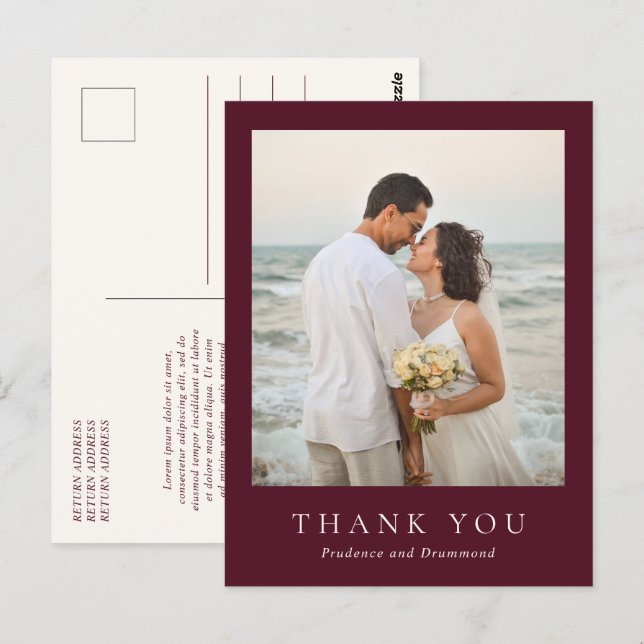 Cartão Postal Deep Burgundy Elegant Classic Wedding Thank You (Frente/Verso)