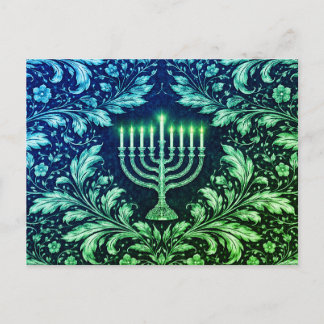 Cartão Postal Deep Navy Menorah William Morris Pattern