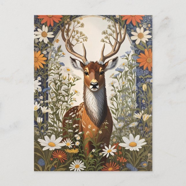 Cartão Postal Deer Amid Daisy Flowers (Frente)