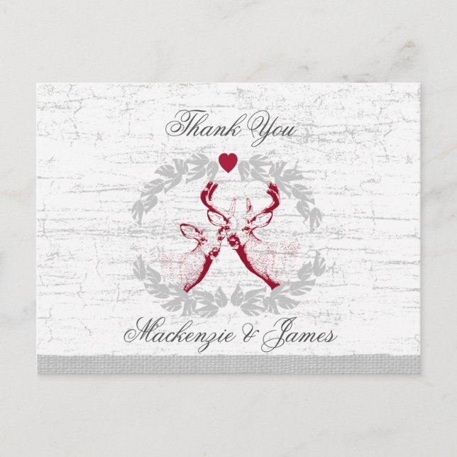 Cartão Postal Deer and Wreath Birch Olhe Obrigado (Frente)