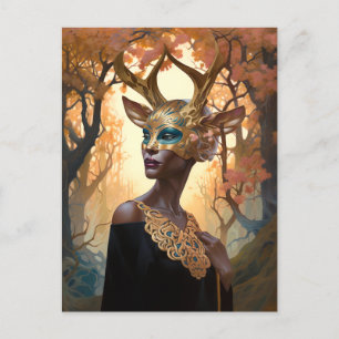 Cartão Postal Deer Antler Crown Mask Fantasy Art Postcard