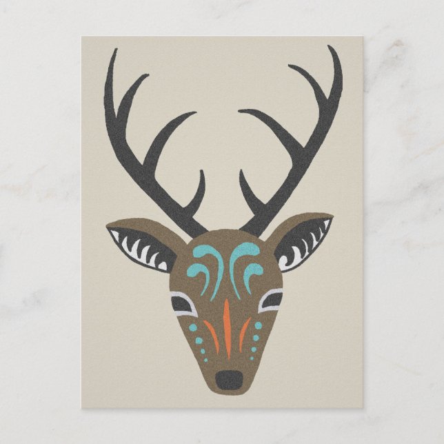 Cartão Postal Deer Antler Modern Wildlife Tribal Totem Card (Frente)