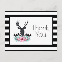 Deer Head com Flowers & Mountain Party Obrigado
