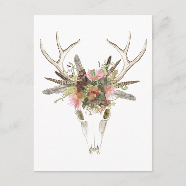Cartão Postal Deer Skull e Flores (Frente)