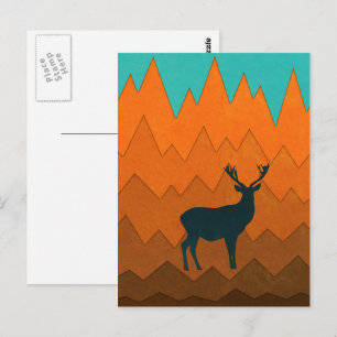 Cartão Postal Deer Stag silhouette Autumn fall Abstrato Colorido