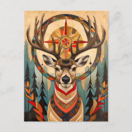 Cartão Postal Deer Totem – Graceful Art Deco Spirit