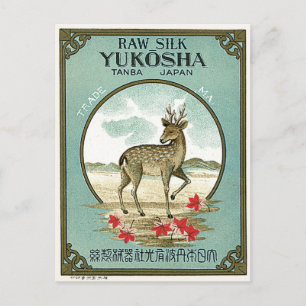 Cartão Postal Deer Vintage, Rótulo de Seda Japonês