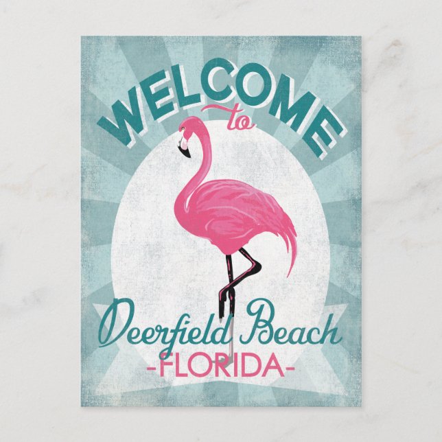 Cartão Postal Deerfield Beach, Florida Pink Flamingo Retro (Frente)