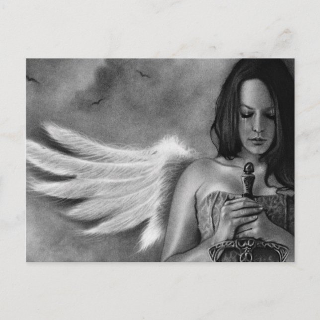 Cartão Postal Defensor Anjo Espada Menina (Frente)