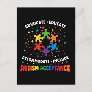 Cartão Postal Defensor da Aceitação do Autismo Educador Puzzle A