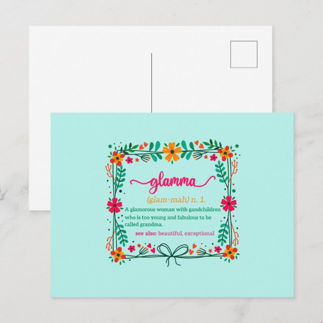 Cartão Postal Definição de Avó Glamma Moldura de Flor (Frente/Verso)