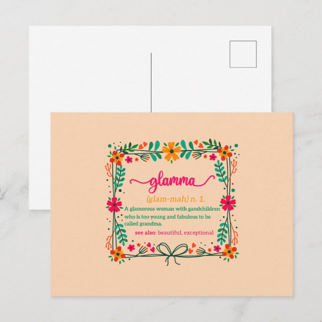 Cartão Postal Definição de Avó Glamma Moldura de Flor (Frente/Verso)