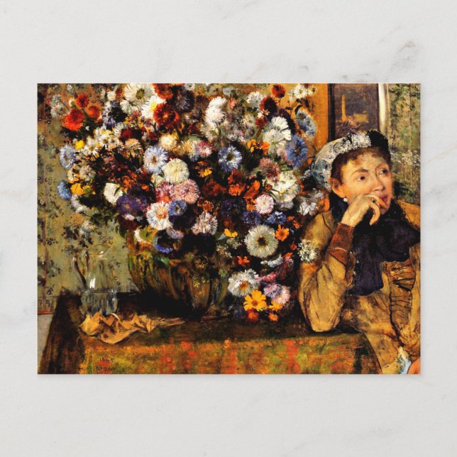 Cartão Postal Degas - Uma Mulher Sentada ao Lado de uma Vase de  (Frente)