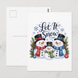 Cartão Postal Deixe a Família de Bonecos de Neve Nevar