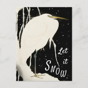 Cartão Postal Deixe-a nevar - Snowy Heron - Vintage Art Ohara Ko
