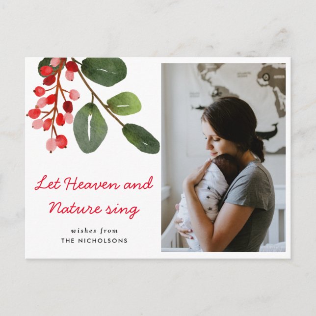 Cartão Postal Deixe o Céu e a Natureza Cantar Berry Vermelho | F (Frente)