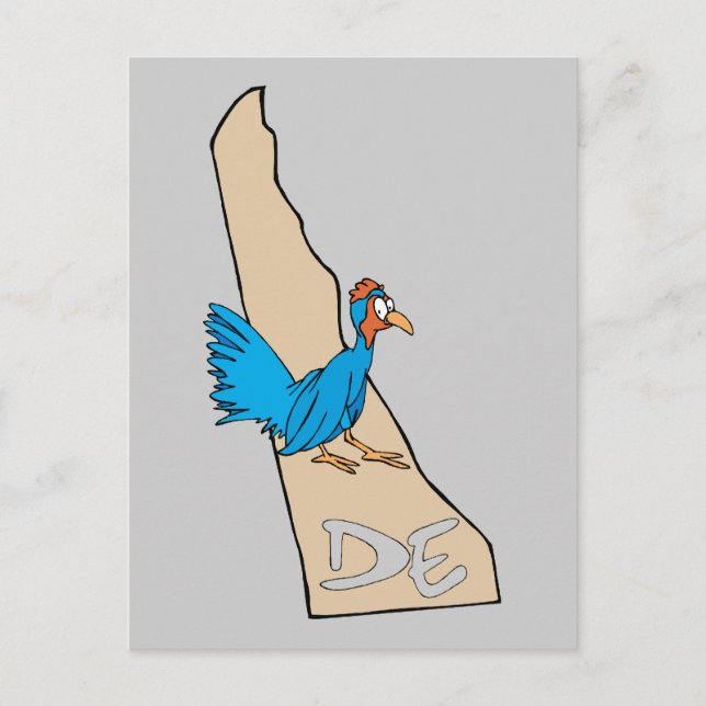 Cartão Postal Delaware DE Map & Blue Hen Cartoon Art Motto (Frente)
