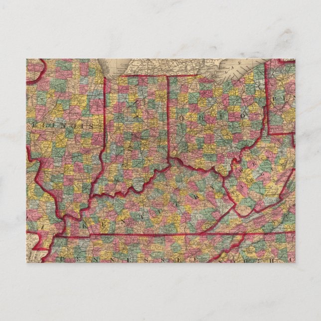 Cartão Postal Delaware, Illinois, Indiana, Iowa, Carolina do Nor (Frente)