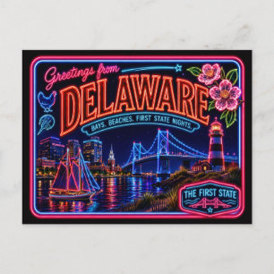 Cartão Postal Delaware Neon Estado Retro Vintage