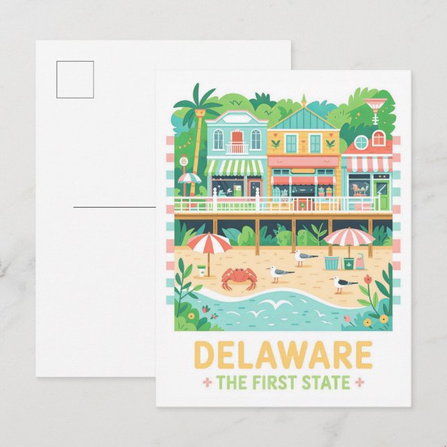 Cartão Postal Delaware, o primeiro Estado EUA Summer Viagem (Frente/Verso)
