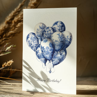 Cartão Postal Delft Blue Balloons, Parabéns