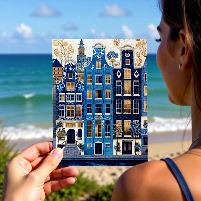 Cartão Postal Delft Blue Gilded Cityscape (Criador carregado)