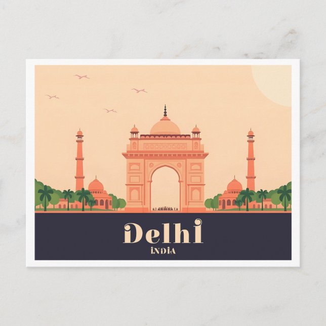 Cartão Postal Delhi India Pastel Viagem Design (Frente)