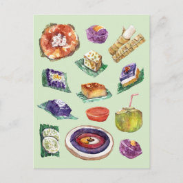 Cartão Postal Delicacias de Comida Filipina em Pinoy de Aquarela