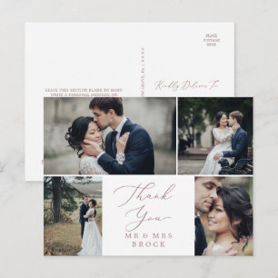 Cartão Postal Delicado Modelo de 4 Fotos em Dourado Rosa Obrigad