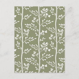 Cartão Postal Delicate Flower Buds Bloom Minimalist Olive Floral