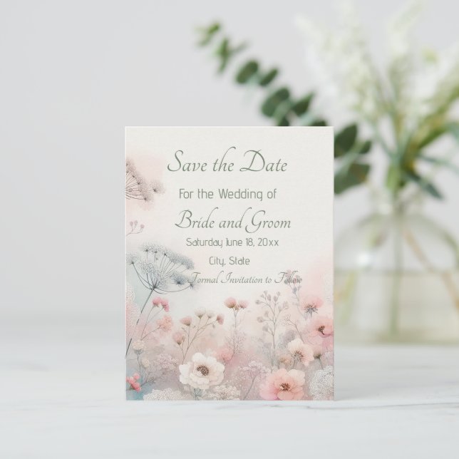Cartão Postal Delicate Queen Anne's Lace Save the Date Postcard (Em pé/Frente)