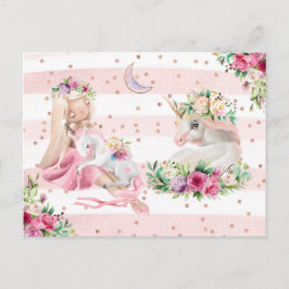 Cartão Postal Delicate Watercolor Ballerina e Unicorn