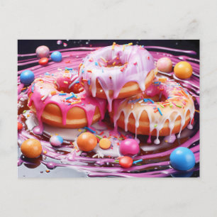 Cartão Postal Delicioso donut com glacê de açúcar, vista superio