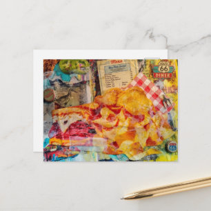 Cartão Postal Delicioso sanduíche e batatas fritas colagem de mí
