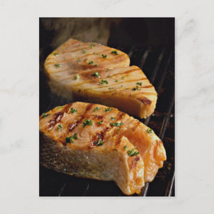 Cartão Postal Deliciosos bifes de salmão na grelha
