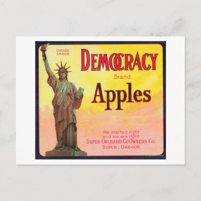 Cartão Postal Democracy Apple Crate LabelDufur, OU (Frente)