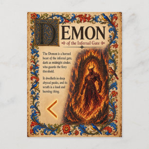 Cartão Postal Demônio, Arte de Bestiário Medieval