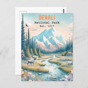 Cartão Postal Denali National Park Alaska Monte Hand desenhada