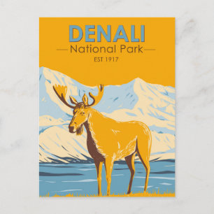 Cartão Postal Denali National Park Alaska Moose Vintage