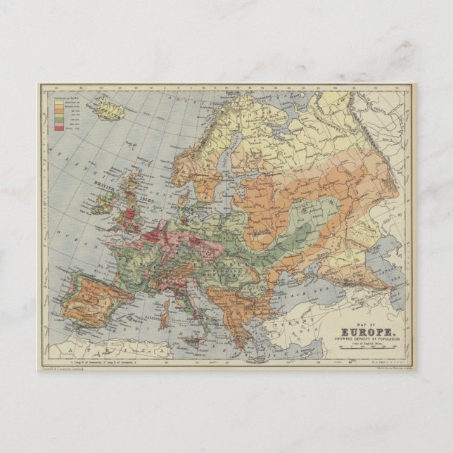 Cartão Postal Densidade populacional | Mapa Europeu (Frente)