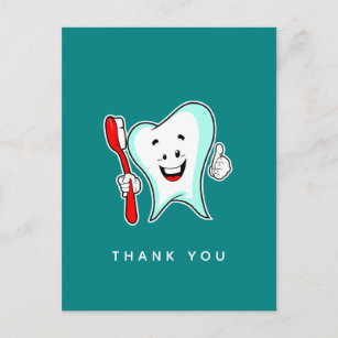 Cartão Postal Dental Care Happy Tooth com escova de dentes Obrig