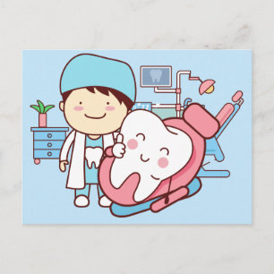 Cartão Postal Dentista animado com fundo de dente