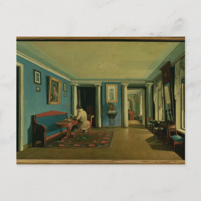 Cartão Postal Dentro de casa. Sala de Desenho com Entresol Colum (Frente)