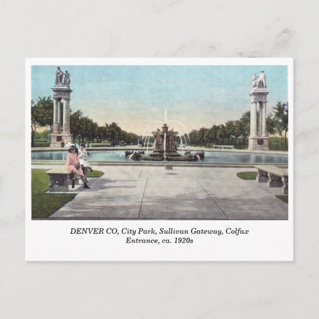Cartão Postal DENVER City Park, Sullivan Gateway c1920 (Frente)