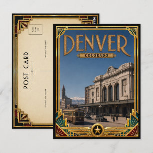 Cartão Postal Denver Colorado Arte Deco Vintage Era de Ouro