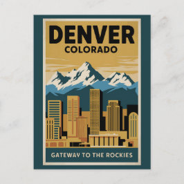 Cartão Postal Denver Colorado Skyline Viagem Art Vintage
