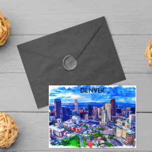 Cartão Postal Denver Colorado Vintage Retro Viagem Watercolor