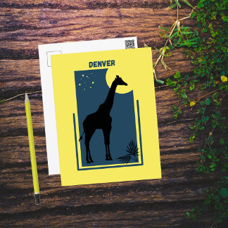 Cartão Postal Denver Zoo Colorado Vintage Giraffe