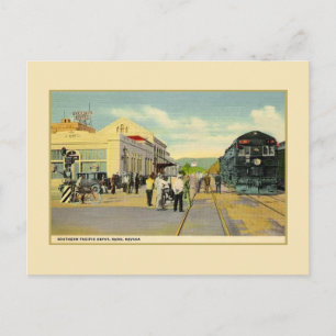 Cartão Postal Depósito da ferrovia Vintage e trem em Reno Nevada